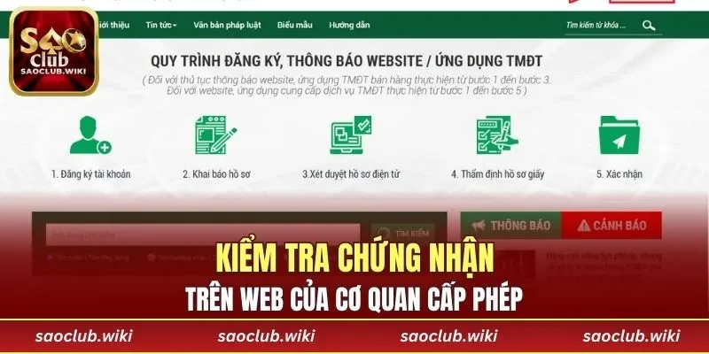 Kiểm tra chứng nhận trên web của cơ quan cấp phép
